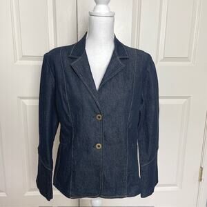 Fashion Bug Women's Weekend Stretch Denim Blazer Large Dark Wash Jacket Casual